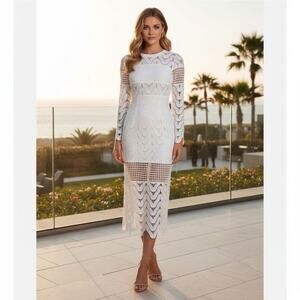 NEW REVOLVE PREMONITION State Of Grace White Lace Midi Dress Long Sleeve Bridal
